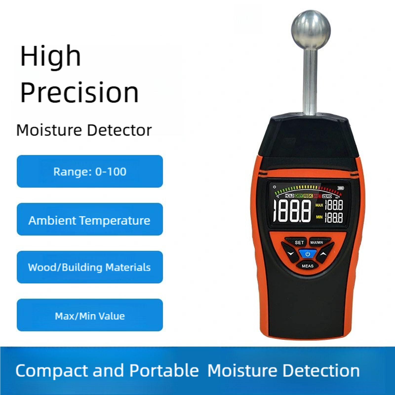 Detector portátil con pantalla LCD para pruebas rápidas en obras de construcción y aplicaciones de carpintería, medidor digital de alta precisión para ladrillos de madera y pared con diseño de