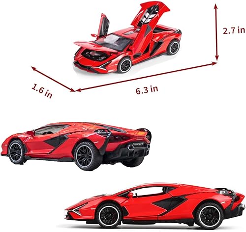 Miniatura 5 de IYEAM Lambo Sian FKP3 - Auto de juguete fundido a presión con luces y sonido, auto de juguete para niños de 3, 4, 5, 6 años + años (rojo)