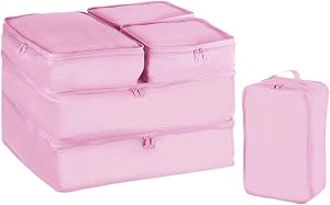 PATIKIL 6 Set Packing Cube Travel Storage Bags Packing Luggage Organizer Bag Waterproof Clothing Laundry Bag Shoe Bag for Suitcases Travel Accessories, Pink