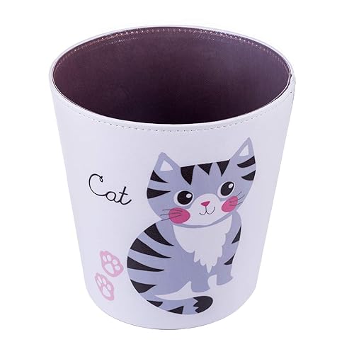 Miniatura 7 de Scakbyer Cubo de basura de 2.64 galones, cesta de basura decorativa, cesta de papel de piel sintética, bote de basura impermeable para baño,