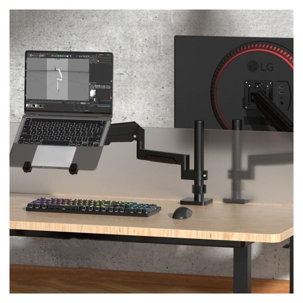 Projekt oszczędzający miejsce Single Monitor Mount, Adjustable Monitor Arm Desk Mount Fits 17-32 inch Screen, Holds 19.8lb, Full Motion Gas Spring Monitor Arm with Mount Łatwa instalacja(Black,300mm)