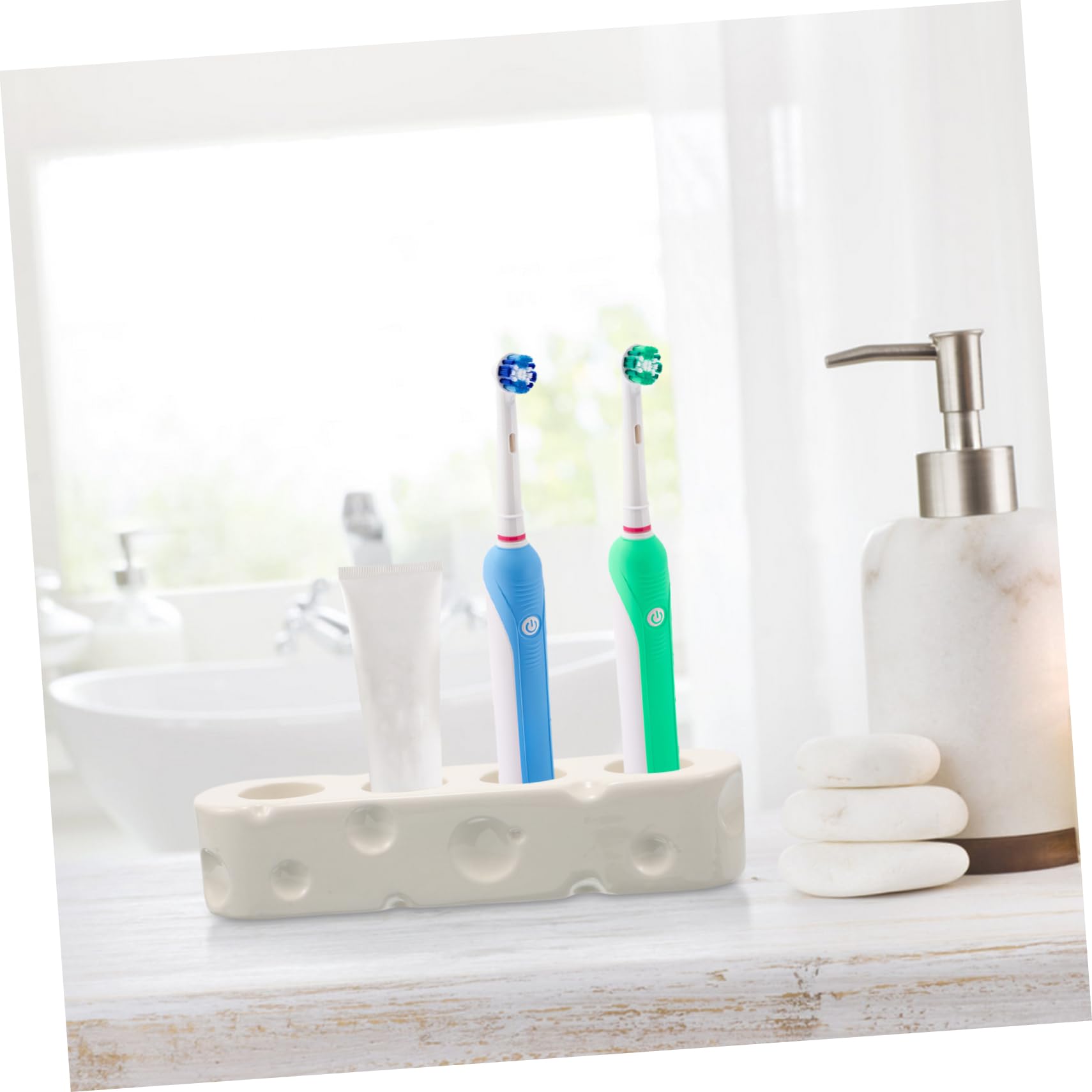 Supporto Base per Spazzolino Elettrico in Ceramica Bianca | Organizzatore da Piano, Stile Semplice ed Elegante, per Bagno e Cucina, Funzione di Contenimento