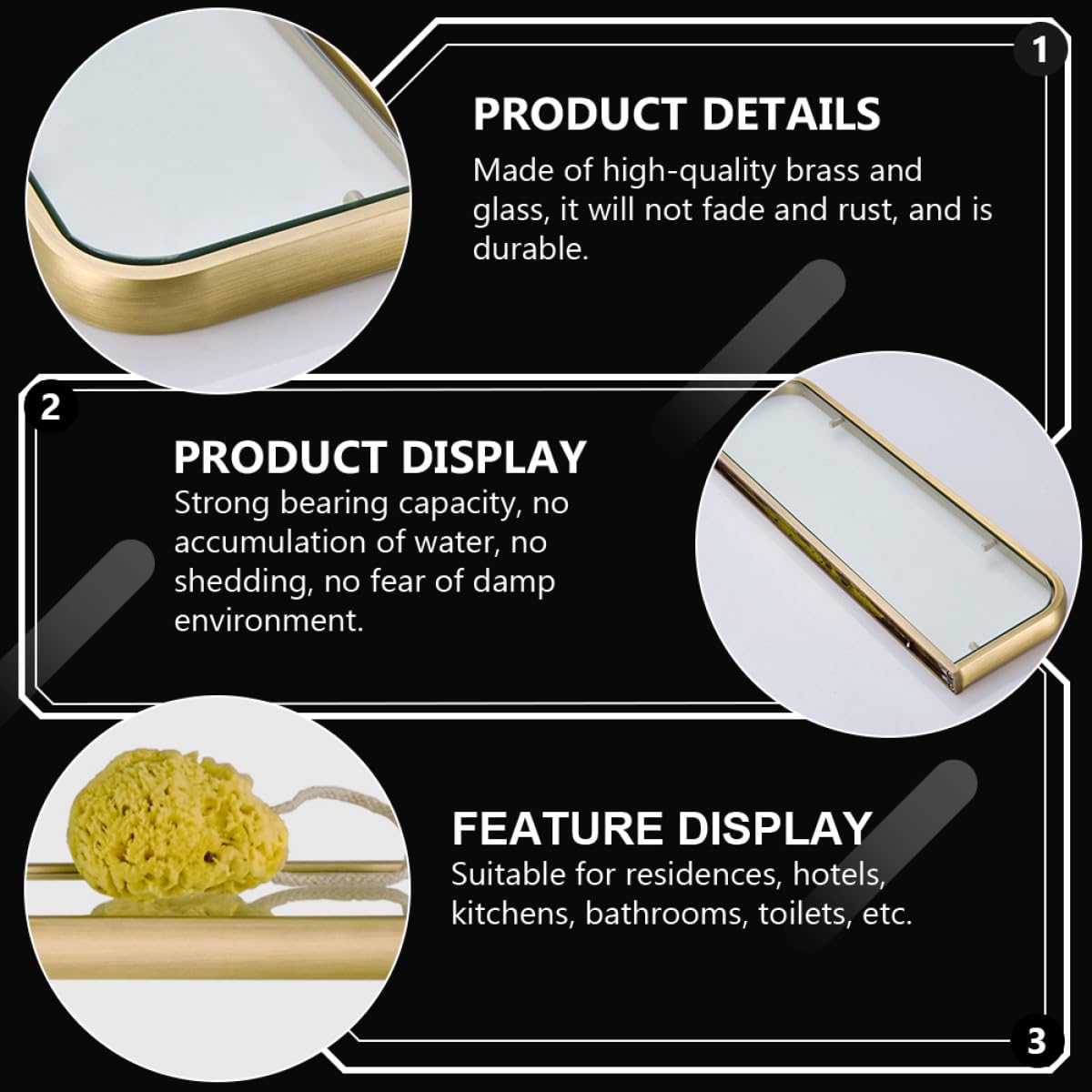 DOITOOL Estante de Pared para Baño de Latón Antiguo 50 Cm Superficie de Vidrio Estante de Almacenamiento para Ducha y Champú para Organizar Productos de Higiene