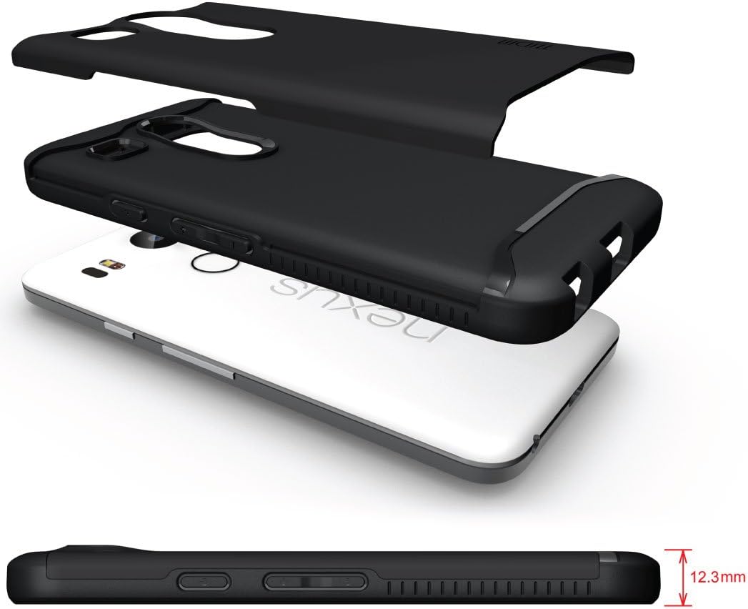 TUDIA Slim-Fit Merge Dual Layer Protective Case for Nexus 5X [with Microphone Cutout] (2015) (Matte Black)