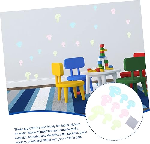 Miniatura 7 de KOMBIUDA 36 calcomanías luminosas de pared de hongos, calcomanías de color para habitación de niños, calcomanías de pared para niños, calcomanías de