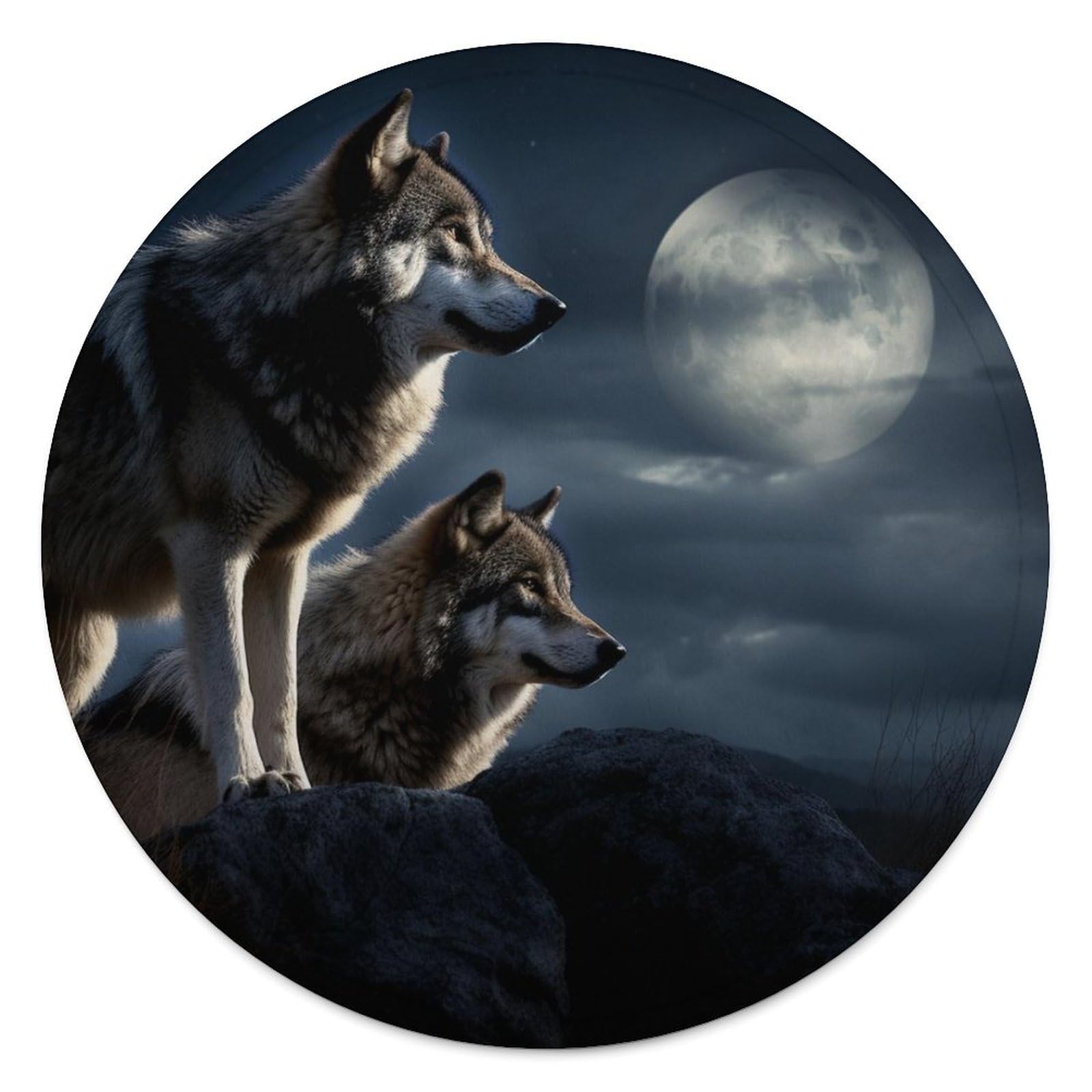 Tapis de plage loup 150 cm rond anti-sable en microfibre douce avec franges