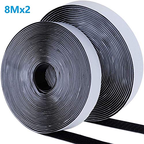 Fabur Hook y Loop Bandas Autoadhesivo, de vuelta Auto adhesivo cinta rollo, Cinta de Gancho y Bucle, Negro, 8M