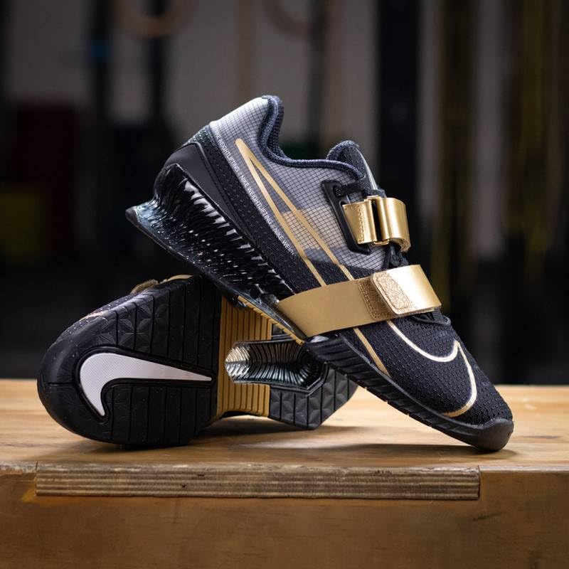 Nike Romaleos 4 Weightlifting Shoes (CD3463-001, Black/Metallic Gold/White/Metallic Gold) Size 10