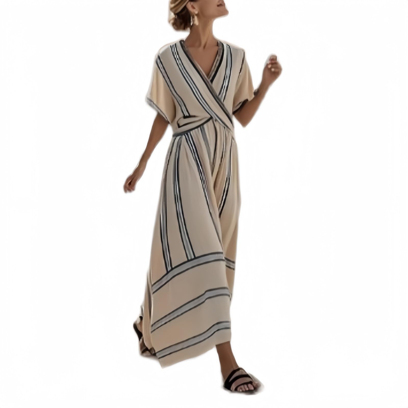 Robe d'été style villégiature longue portefeuille à rayures - 8