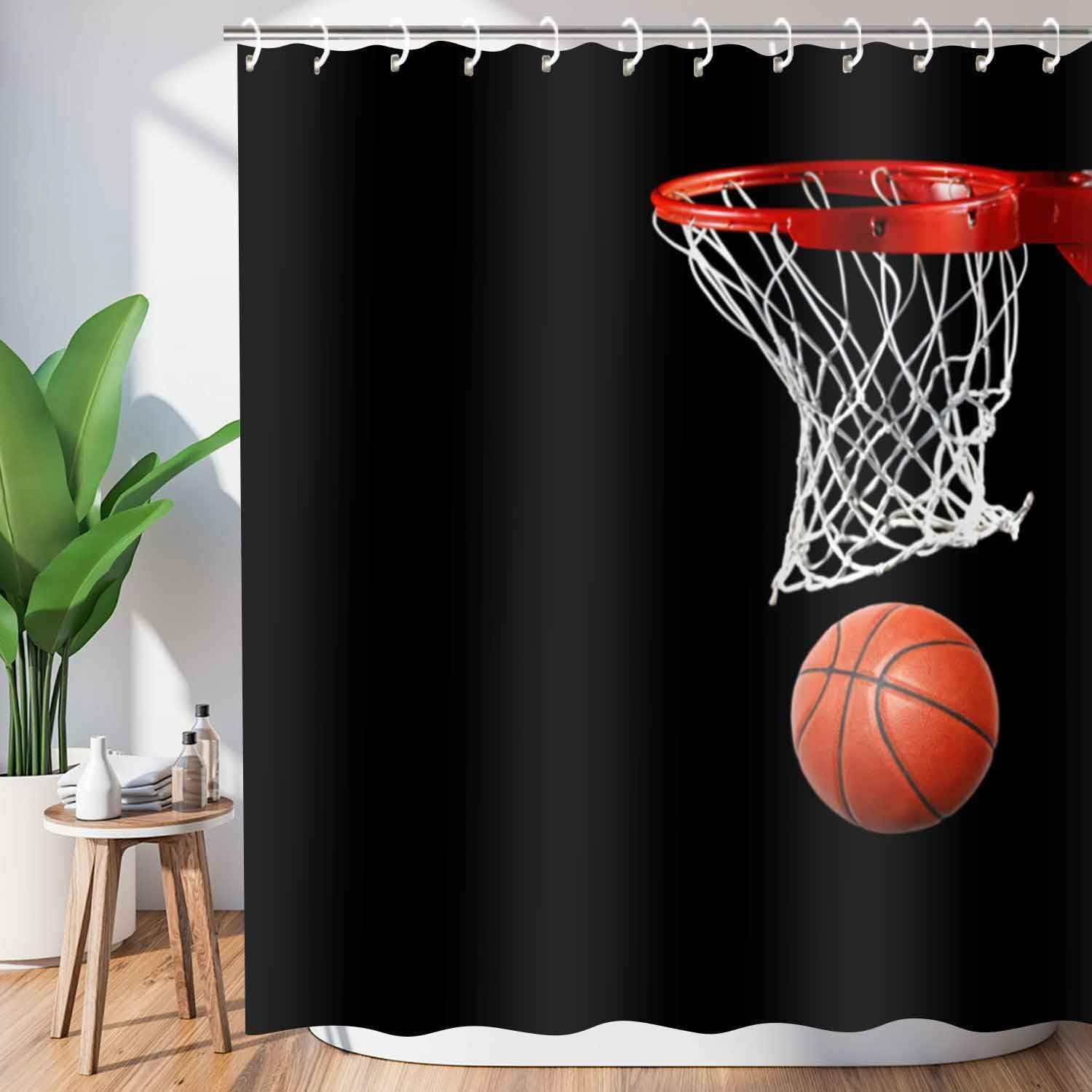 Rideau de salle de bain basket-ball 200x200 lavable avec 12 crochets