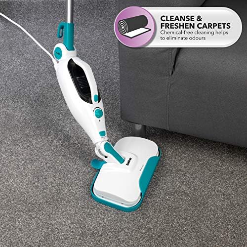 Beldray BEL0698 12 In 1 Flexi Steam Cleaner Mop, Upright Carpet & Hard Floor, 1300W, 330ml Water Tank, Chemical Free Cleaning, Microfibre, Brush, Nozzle, Grouting, Upholstery & Window Accessories
