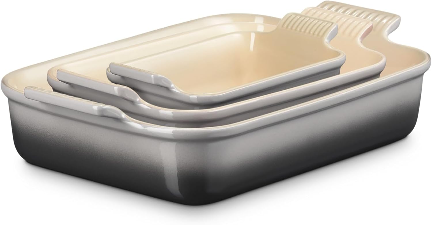 Le Creuset Stoneware Set Of 3 Heritage Rectangular Dishes, Oyster