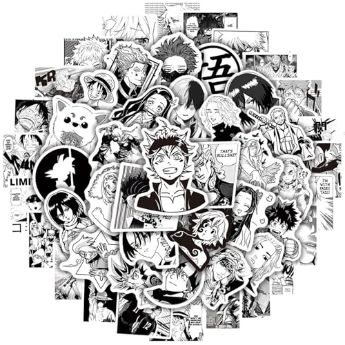 Kids Anime Stickers Mixed Pack, 100pcs Black and White Cartoon Characters Decals Movie Decorative Sticker for Kids Teens Waterproof Stickers for Water Bottle Laptop Luggage Helmet Skateboard Guitar