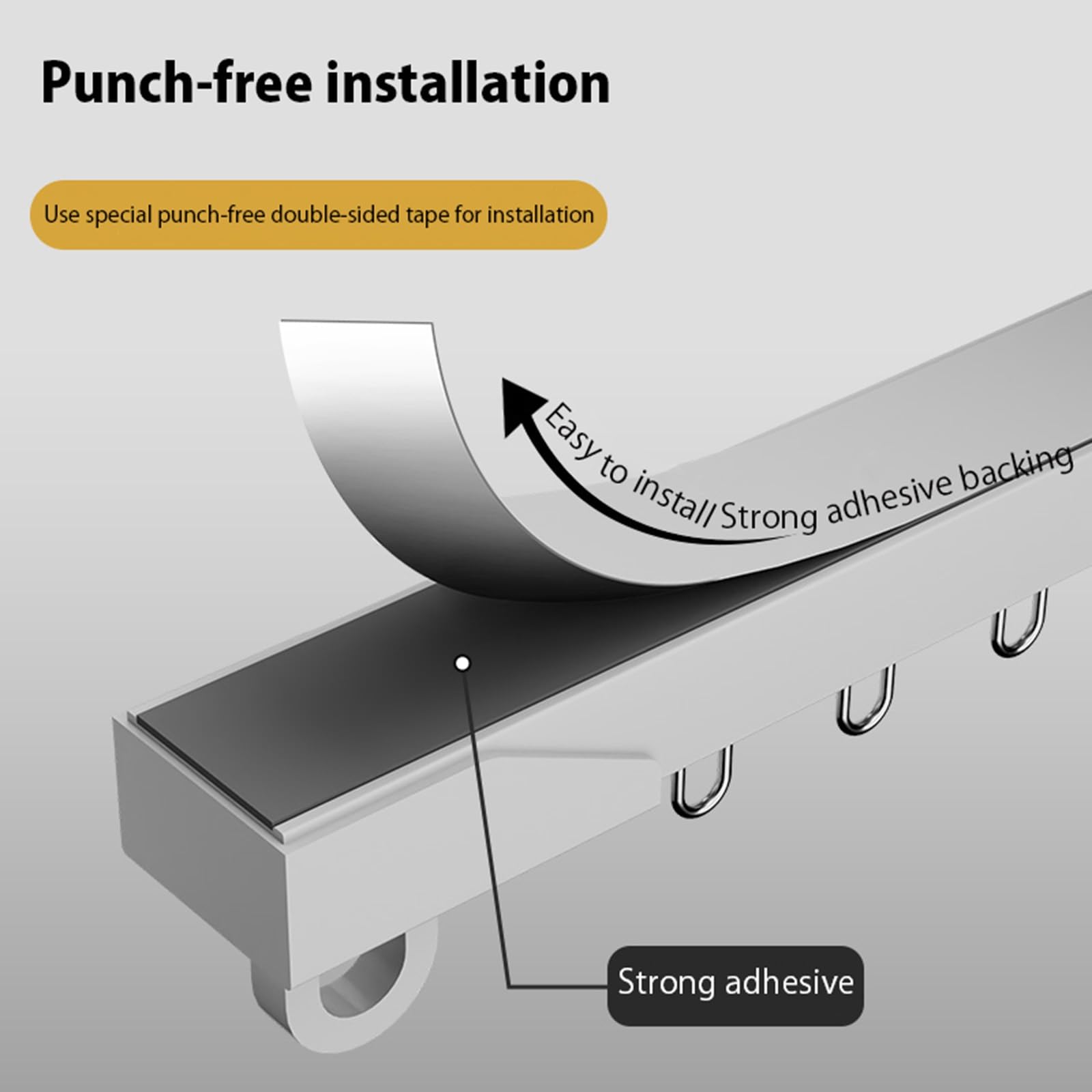 Sistema di binari per tende da soffitto, autoadesivo, senza trapano, silenziosa, per una facile installazione in camera da letto e soggiorno, ideale per il trattamento delle finestre di casa e hotel