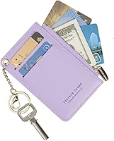 Vista 89 de Carteras pequeñas de cuero delgado para mujeres, tarjetero, cartera, monedero con llavero beige (B-Beige)