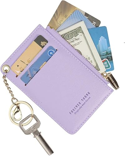 Miniatura 1 de Carteras pequeñas de cuero delgado para mujeres, tarjetero, cartera, monedero con llavero