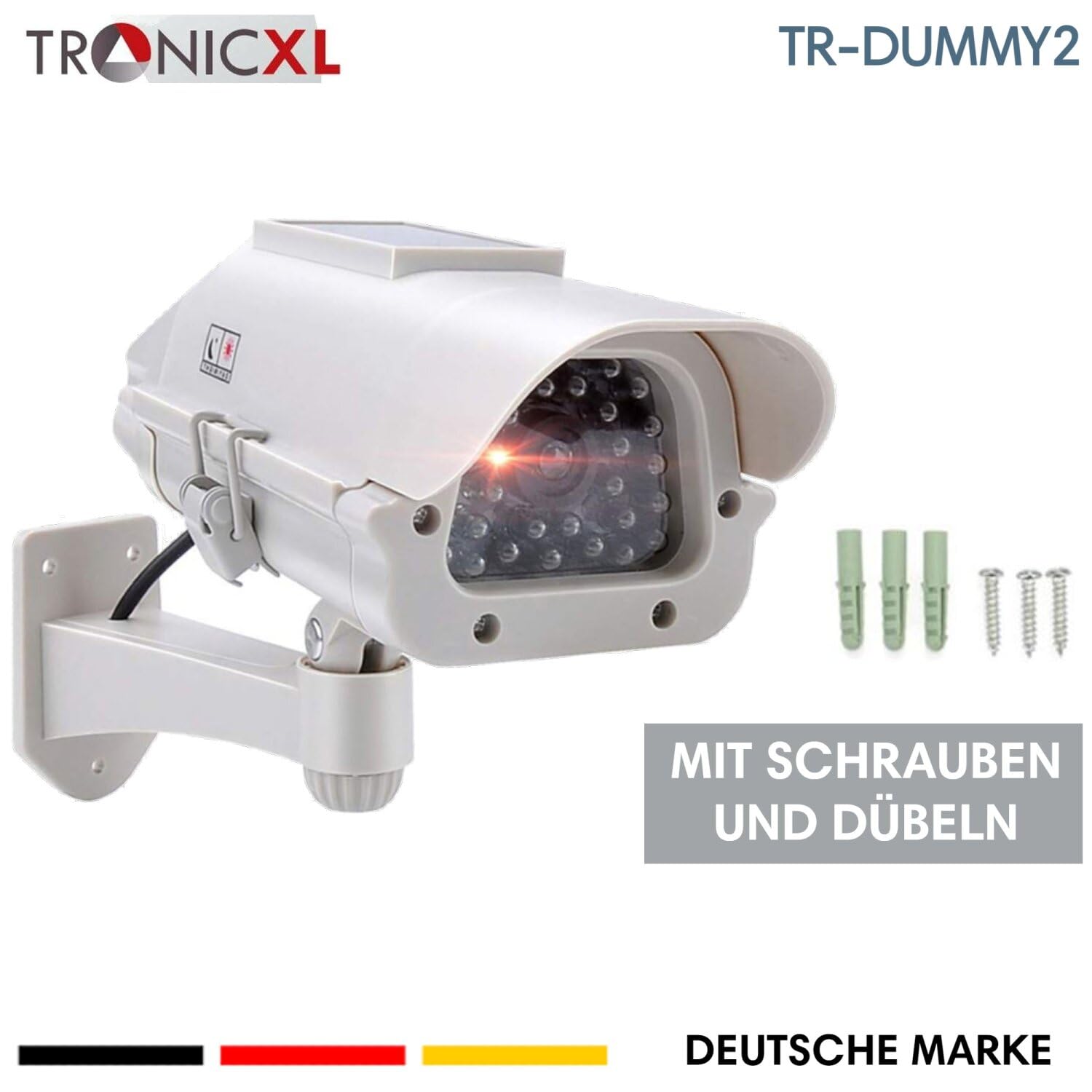 TronicXL Telecamera di sorveglianza solare di alta qualità, CCTV con LED lampeggiante, CCD professionale, per interni ed esterni