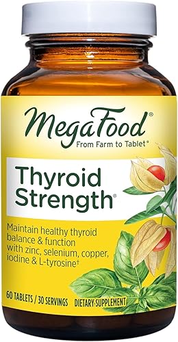 MegaFood Fuerza tiroidea  Suplemento mineral  Apoyo tiroideo para mujeres con Ashwagandha, zinc, selenio, cobre, yodo y L-tirosina y mezcla de