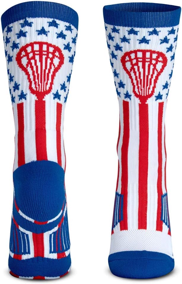 ChalkTalkSPORTS Lacrosse Performance Crew Sock - Youth & Adult - USA - Patriotic - Red White & Blue - Lacrosse Mid-Calf Socks