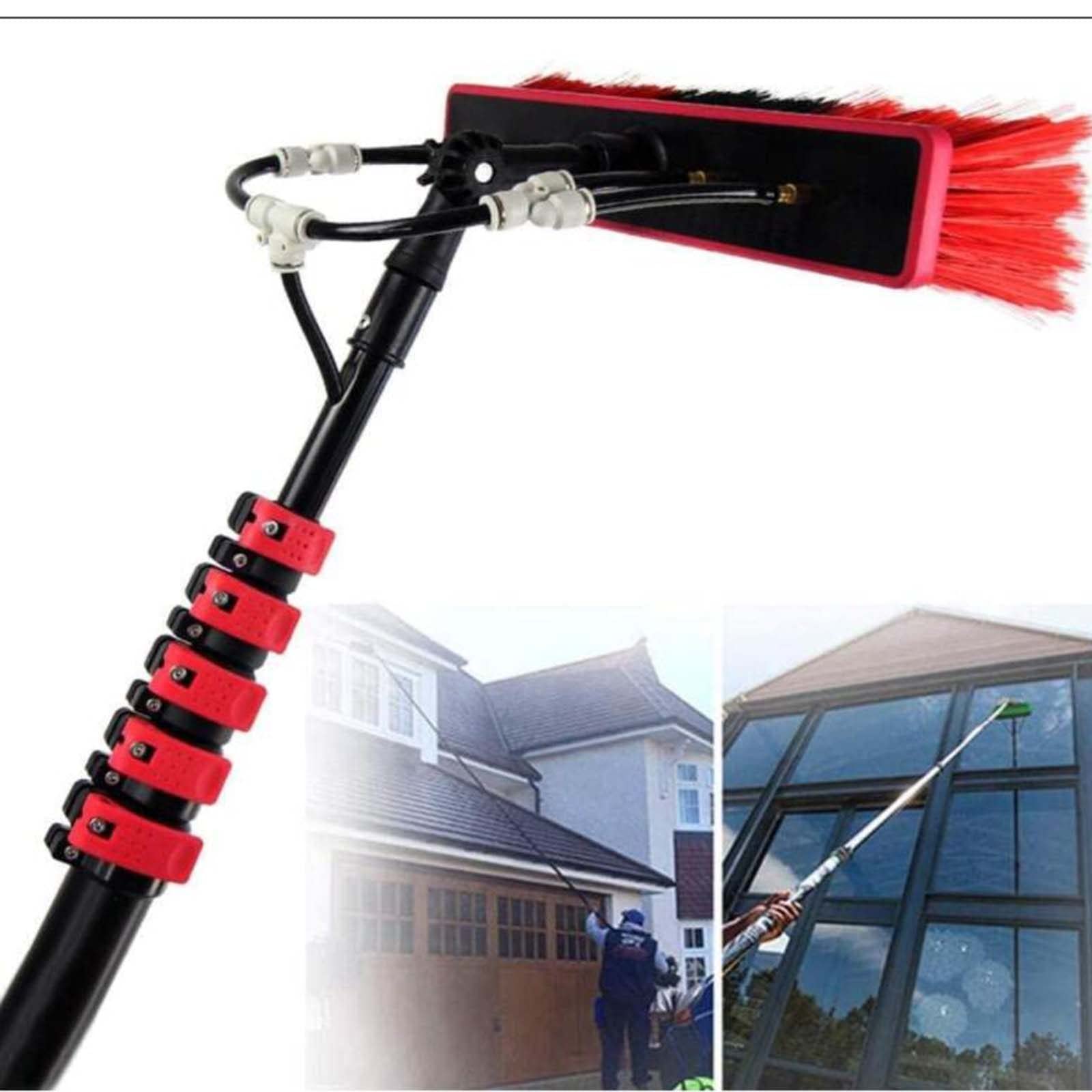 Brosse pour nettoyage de panneaux solaires et vitres hautes de maison avec perche à eau