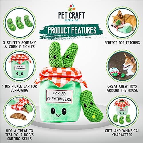 Pet Craft Supply Hide And Seek Plush Dog Toys Crinkle Squeaky Interactive Burrow Activity Puzzle Chew Fetch Treat Hiding Brain Stimulating Cute Funny Toy Bundle Pack -Pickles, For Medium Breeds #TOP1