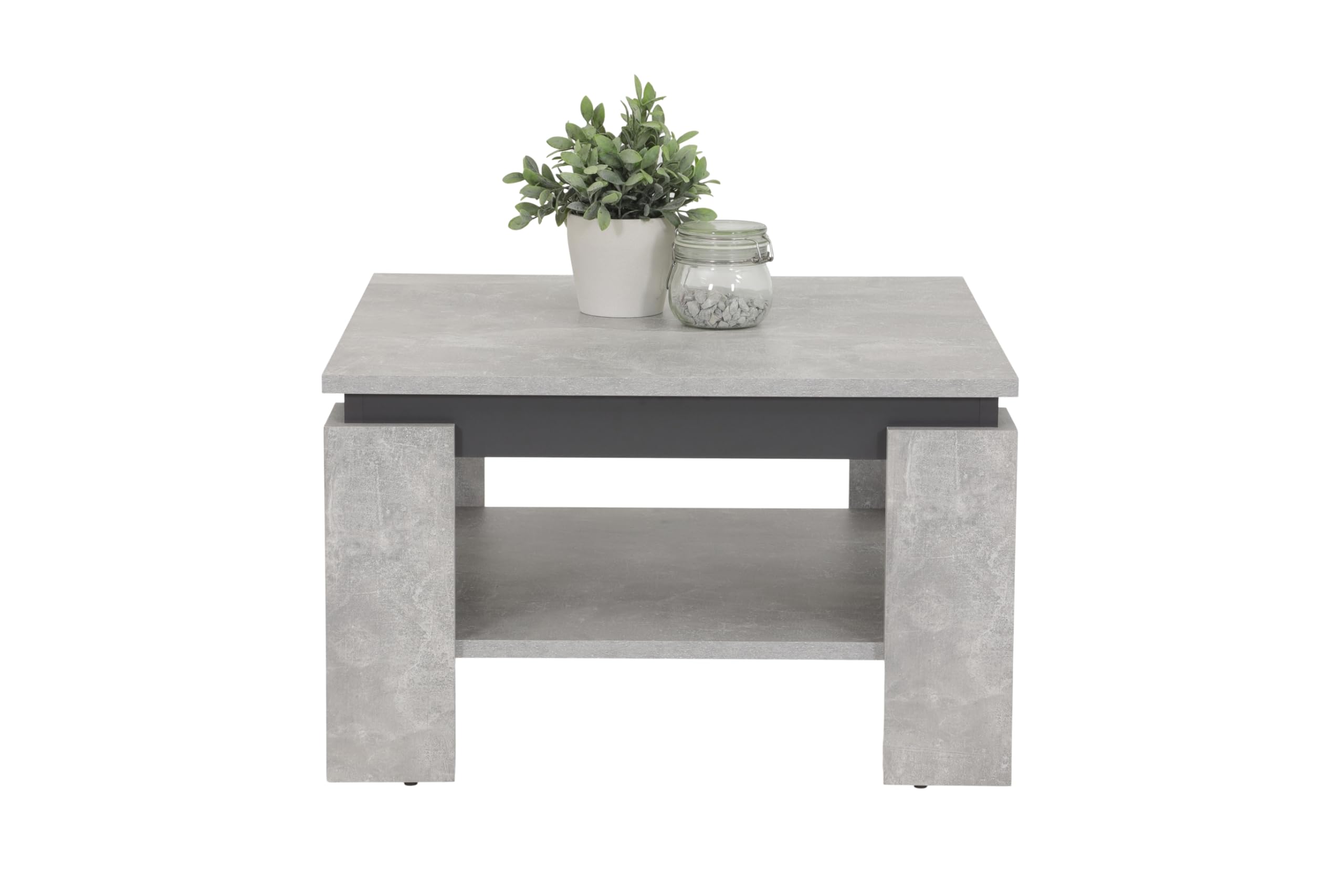 Hela Tische, Couchtisch Sofatisch Tim, Quadratisch, Holzwerkstoff melaminbeschichtet, farbiger Tischkranz, Betonoptik/Anthrazit, 68 x 68 x41cm