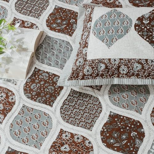 Image of Pure Cotton Single Bedsheet with 1 Pillow Cover, 220 TC Premium Jaipuri Bedsheet for Single Bed | 60x90 Inch - Multicolor Floral Print