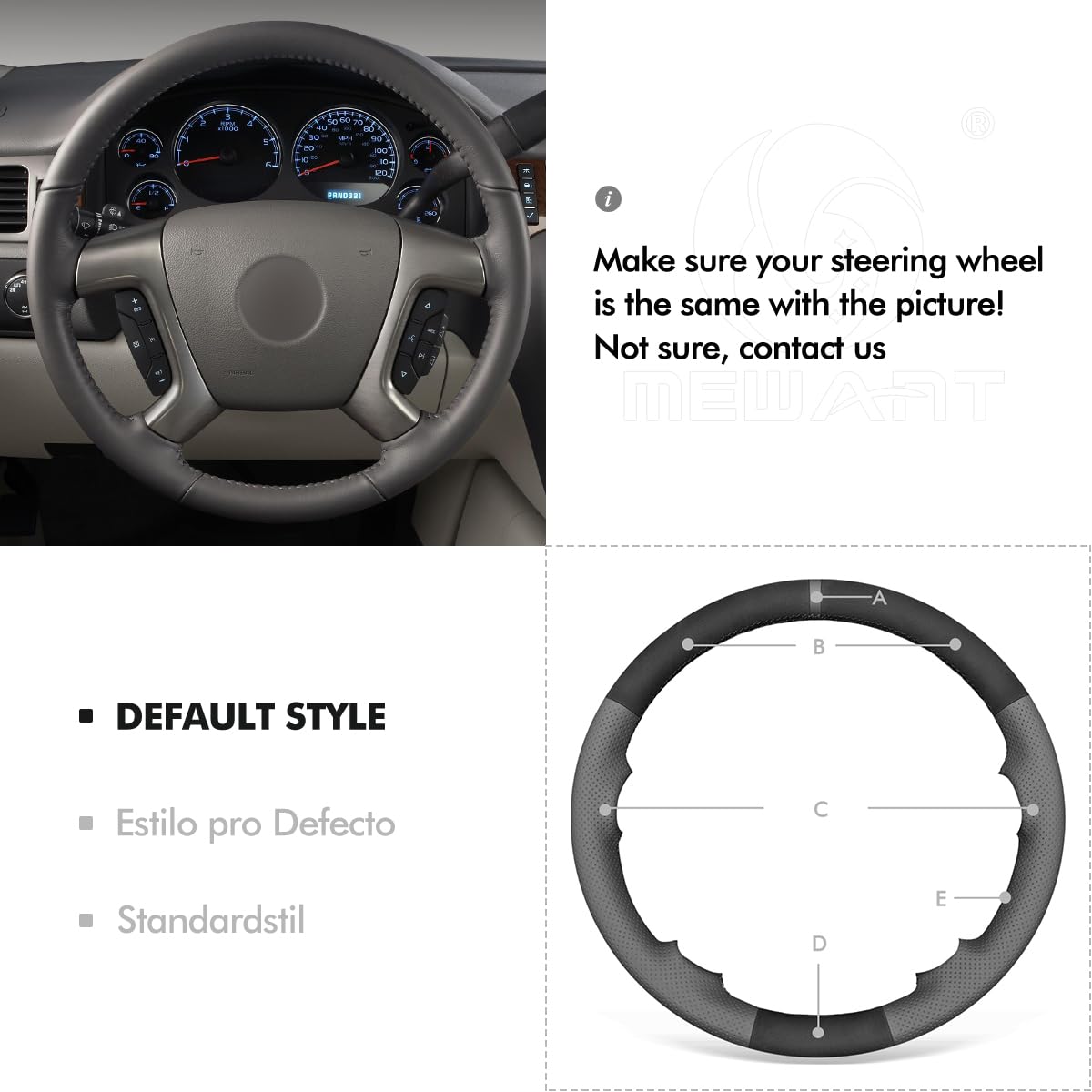 MEWANT Black Suede Grey Genuine Leather Steering Wheel Cover for Chevy Captiva Daewoo Winstorm Silverado 2007