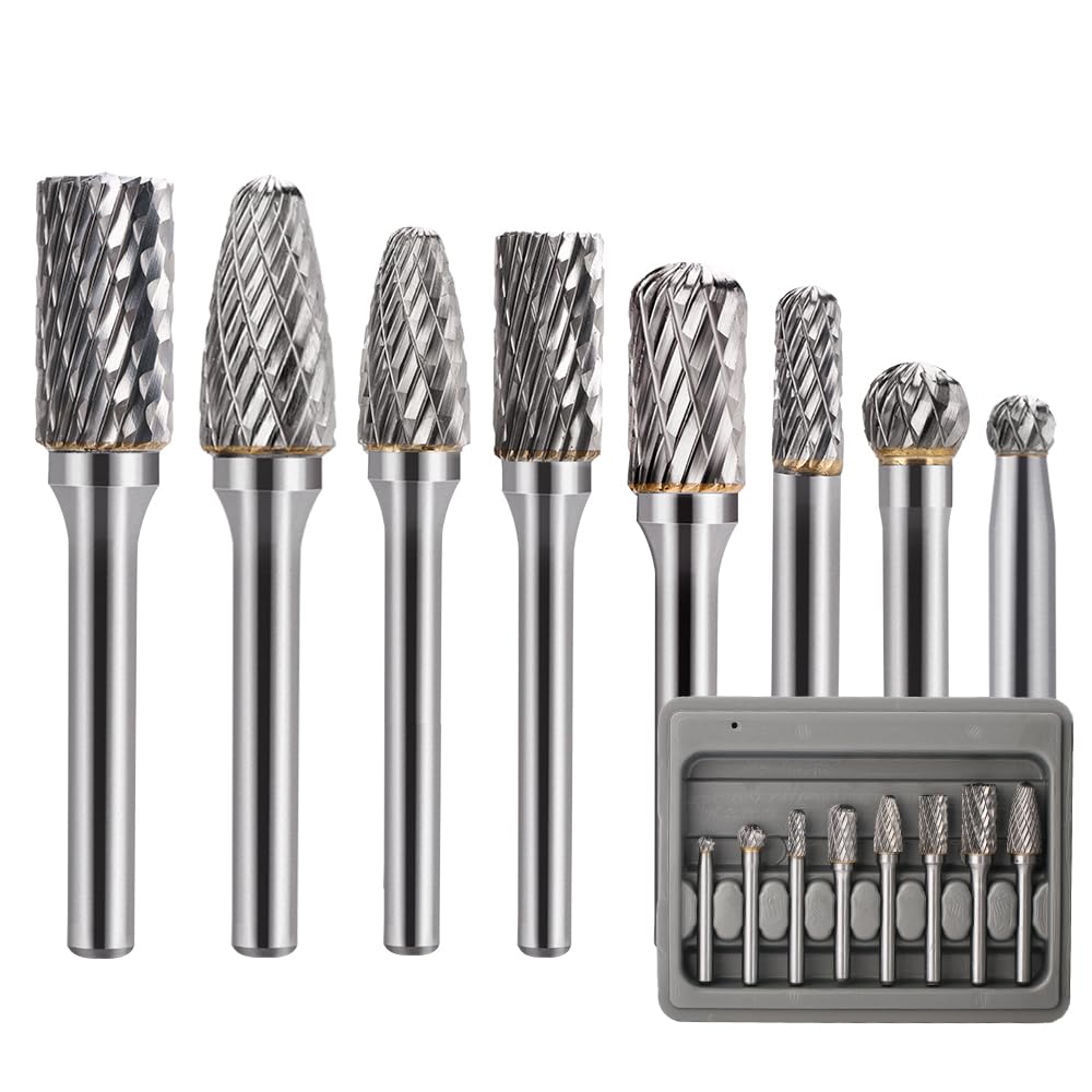 Juego de fresas de metal duro con vástago de 6 mm, 8 piezas de fresado, fresa rotativa para grabado de madera, lijado y pulido de metal
