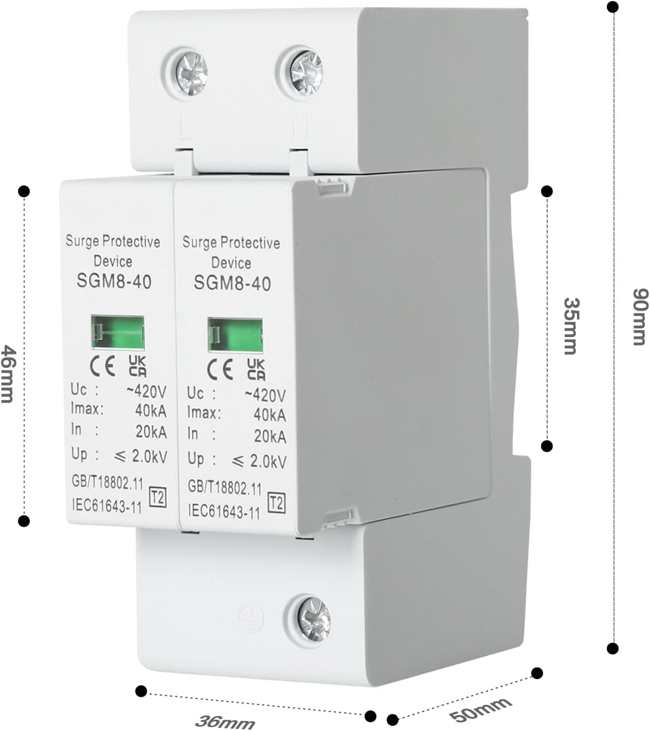 DEWIN Scaricatore di Sovratensione 220V 2P 40kA AC 420V Dispositivo di Protezione Contro le Sovratensioni
