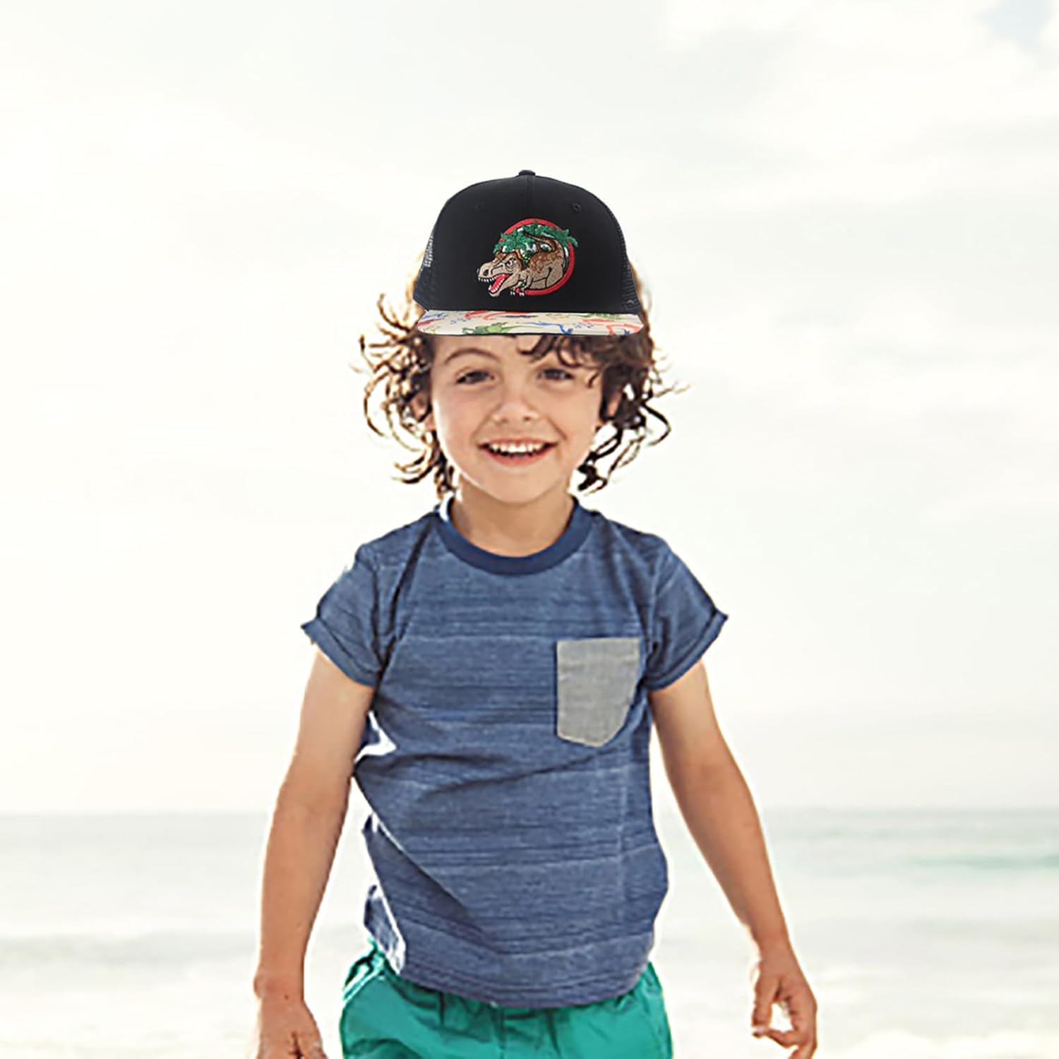 Kids Trucker Baseball Hat Toddler Boy Mesh Back Hat Dinosaur Flat Bill Snapback Cap for 2-8 Year Old - Image 5