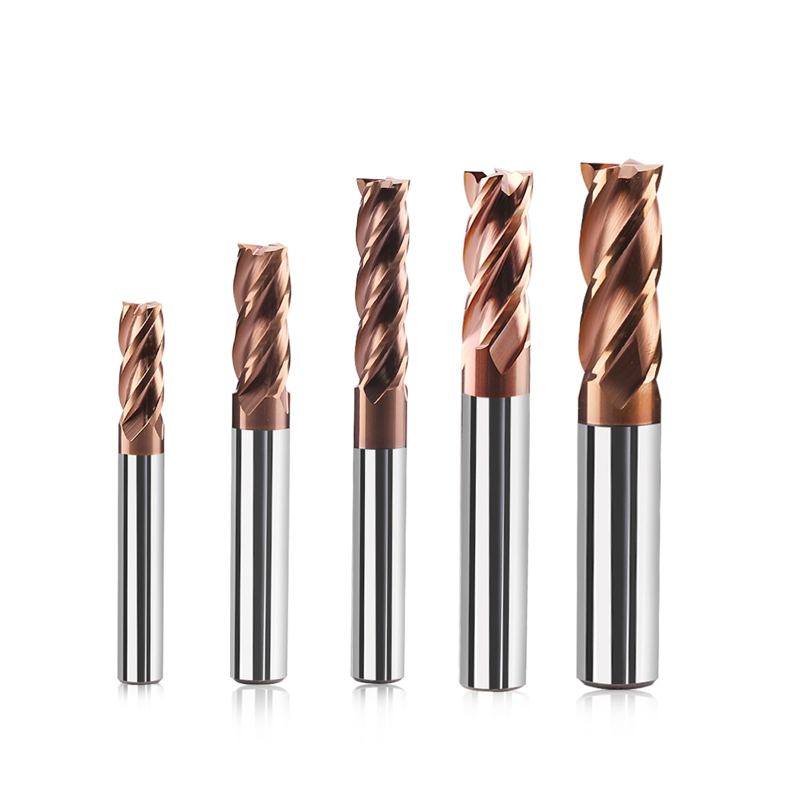 5 Stücke Fräser Schaftfräser Hartmetall 4-Flöte, 6-12mm CED TiSiN Coat Spiralfräser Bit VHM CNC Bohraufsätze/Schaftfräser Bit, 55 HRC Schneide Drill Fräser Bit für Stahl, Aluminiumlegierung, Kupfer
