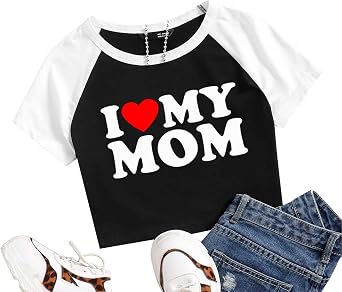 I Love My Moms Crop Top Mothers Day T-Shirt Y2K Clothing