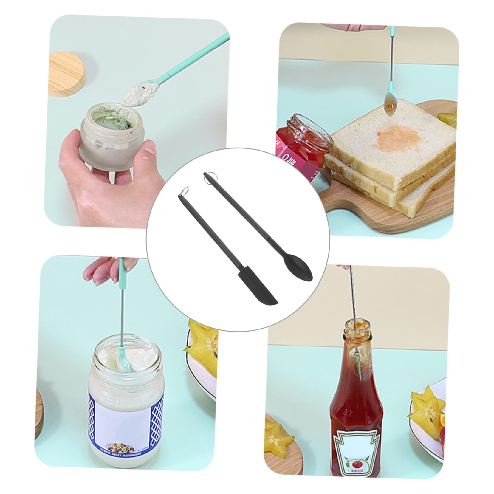 Mini Espátula de Silicona Negra para Maquillaje, Ligera | Mango Extensible, Fácil de Guardar, Apta para Repostería y Mantequilla