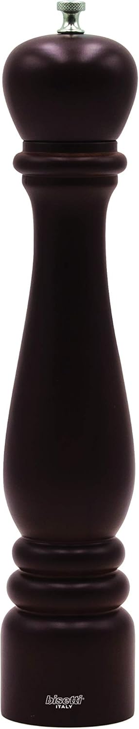 Bisetti 9.5 Inch Roma Beech Wood Pepper Mill With Adjustable Carbon Steel Grinder With Natural Finish, Made in Italy
