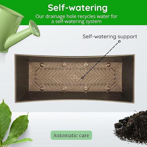Miniatura 3 de Elly Décor Juego de 2 macetas rectangulares modernas, resistentes y de riego automático de 24 x 8 pulgadas con acabado similar a ratán, 24 pulgadas,