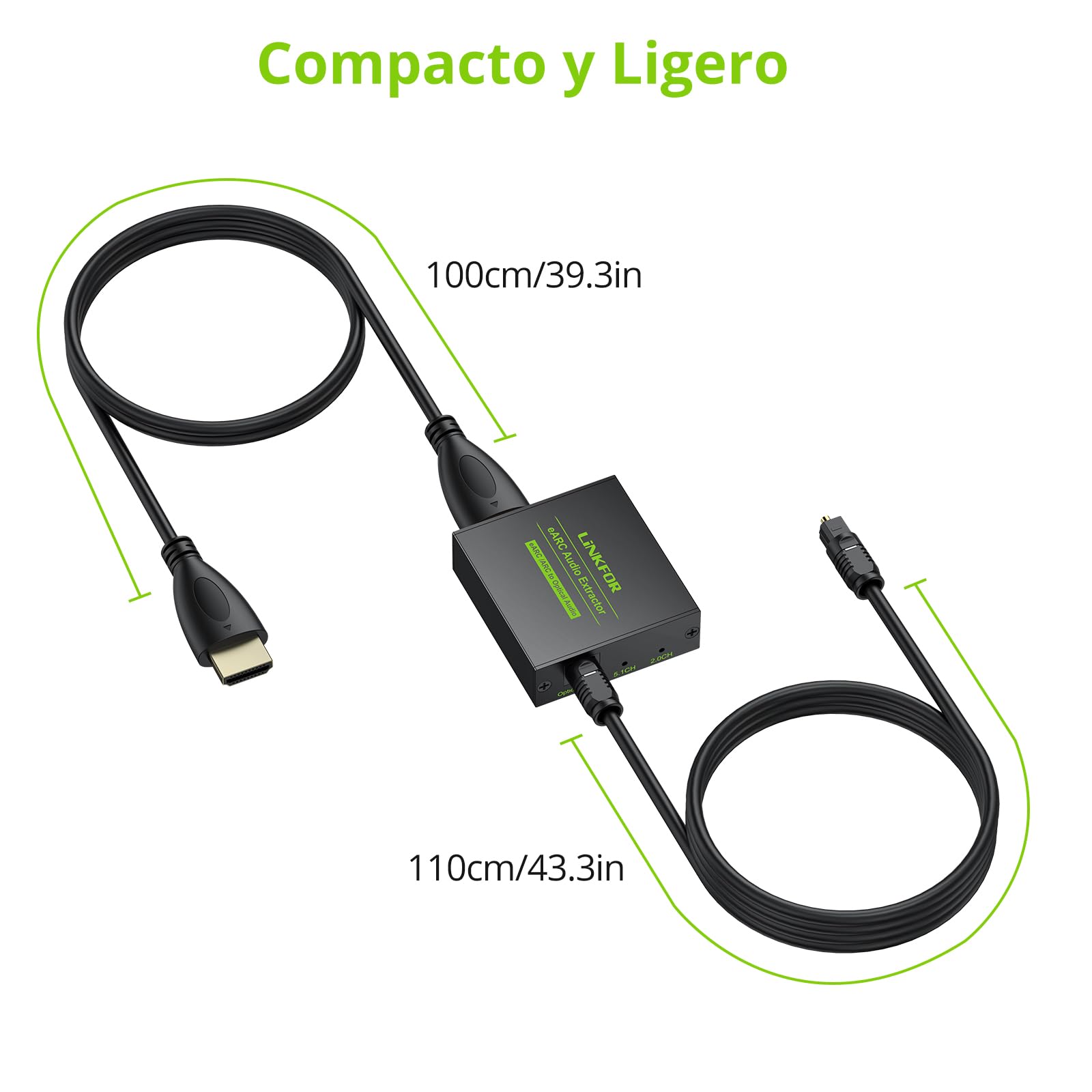 LiNKFOR Extractor de Audio HDMI eARC ARC,192Khz Convertidor HDMI a Óptico Toslink Compatible con PCM 2.0,Dolby 5.1 y DTS 5.1 para Sondbar y TV con Interfaz eARC ARC