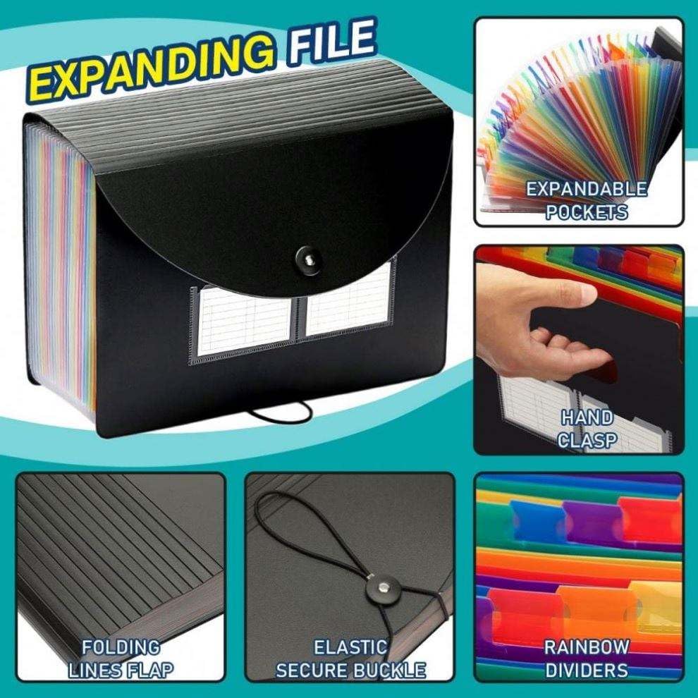 Image of Sumiko Expandable File Folder 13 Pockets | A4 Letter Size Document Organizer with Accordion Design | Portable Paper & Stationery Storage for Office, School & Home | Multicolor