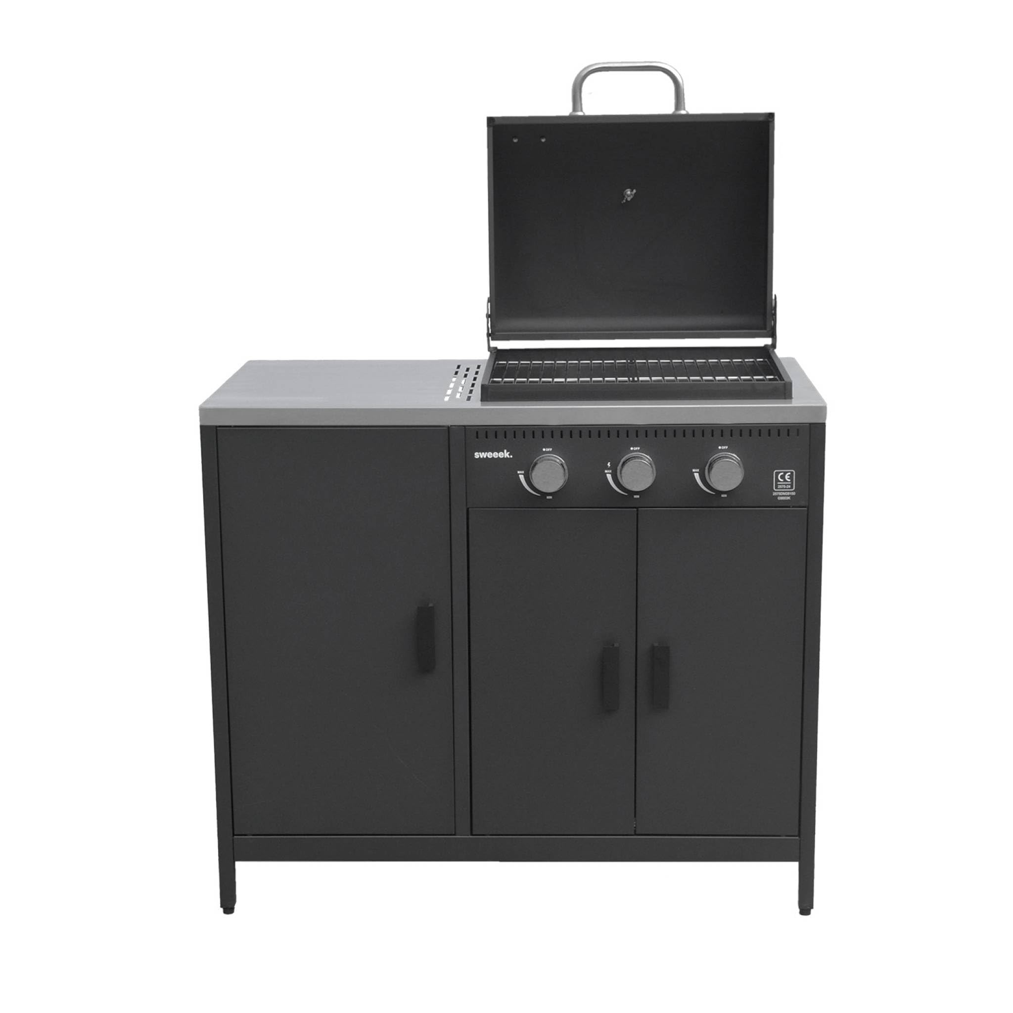 sweeek Barbecue a Gas 3 bruciatori, 3 Ante, 2 spazi di stoccaggio Nero - 100x51x87.5 cm