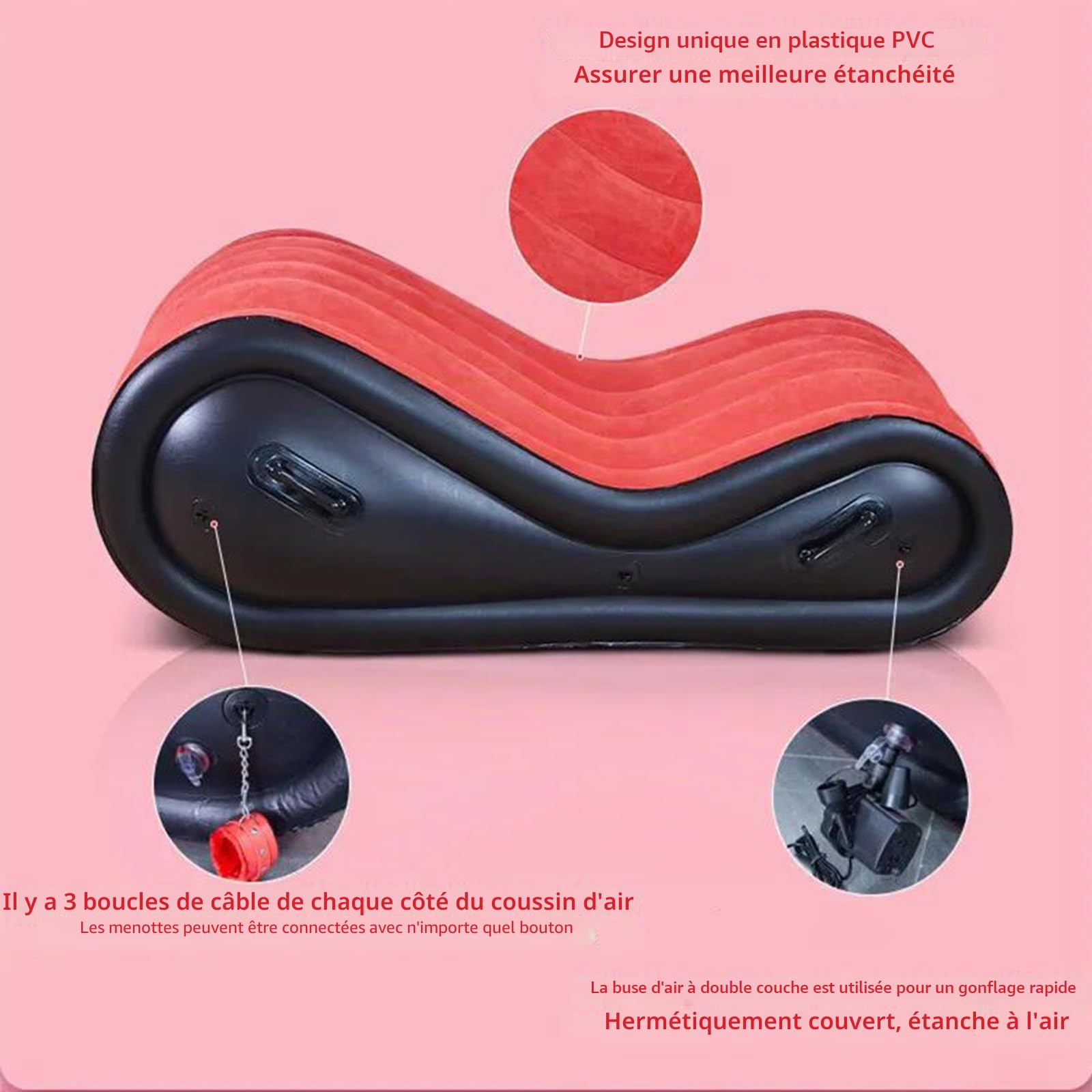 Coussin gonflable pour canapé sexuel - Pour couple - Avec menottes et menottes - Jouet sexuel érotique BDSM - Positions sexuelles extrêmes