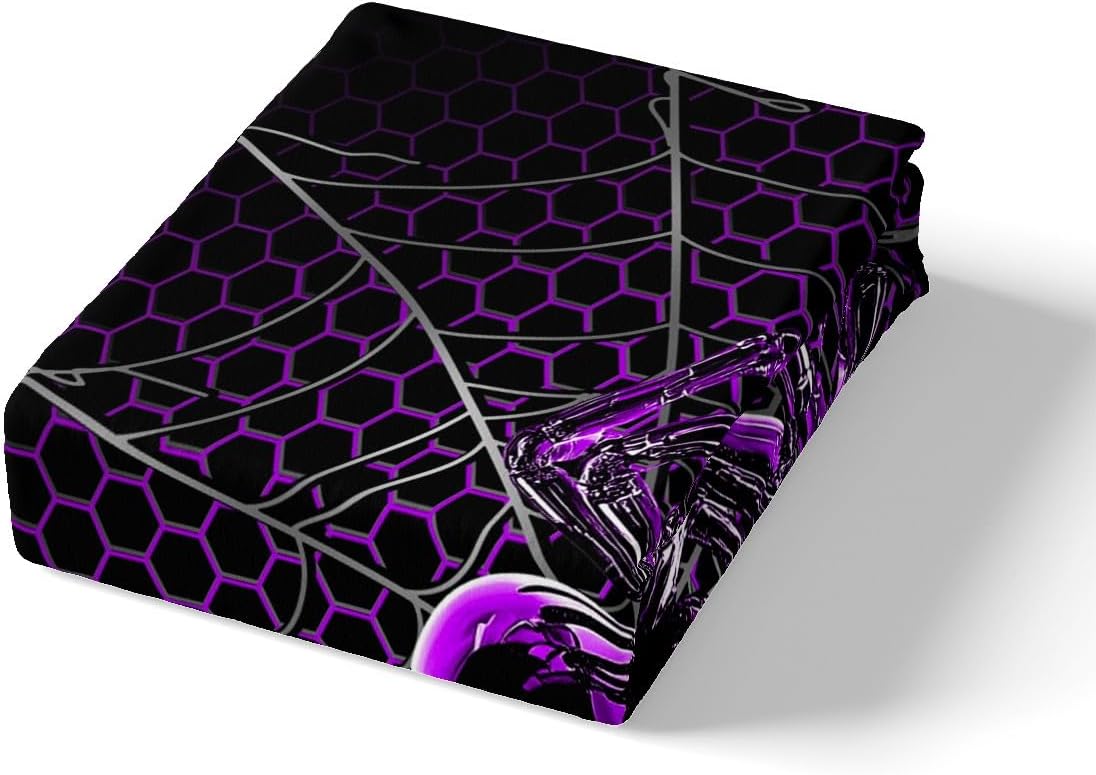 Purple Spider Kids Fitted Sheet Queen Size,Honeycomb Hexagon Bedding Sets 3Pcs for Boys Teens Men Room Decor,Wild Animals Bed Sheet Modern Cool Deep Pocket Sheet,2 Pillowcases