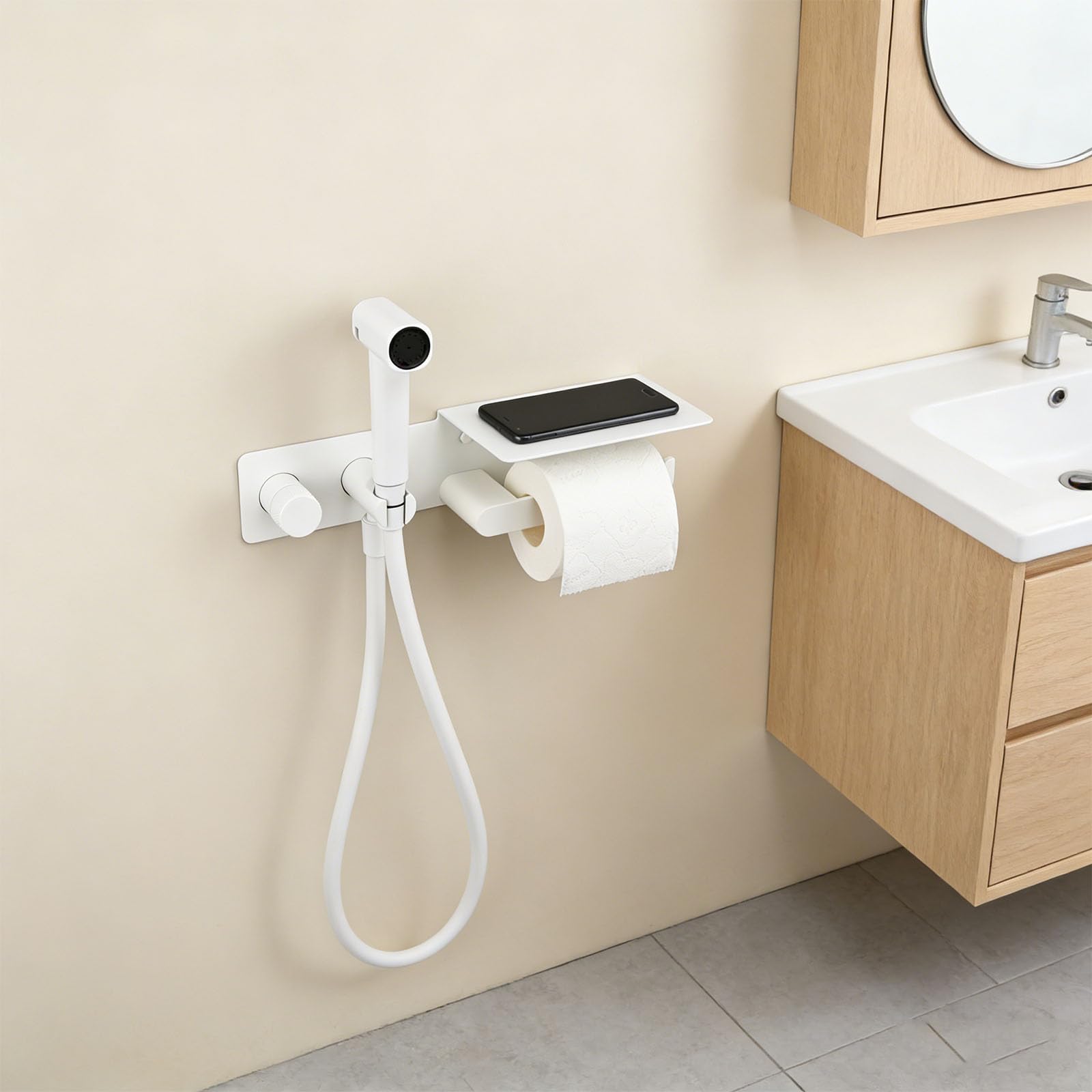 Przenośny zestaw natryskowy do bidetu 1,2 m wąż uchwyt na papier toaletowy opryskiwacz do pieluszek dla niemowląt biały bidet prysznic idealny do higieny i podróży łatwa instalacja niezbędny dla