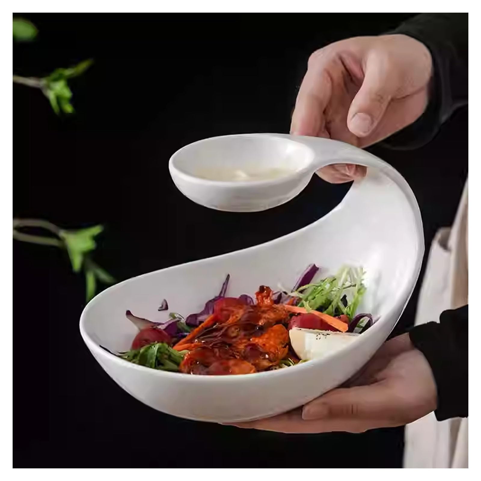 Chip- und Dip-Schüssel-Set, handgefertigte Keramik-Snackschalen mit Griffen, 2-in-1-Design für Nachos, Dessert, Vorspeisen, elegante Servierschale
