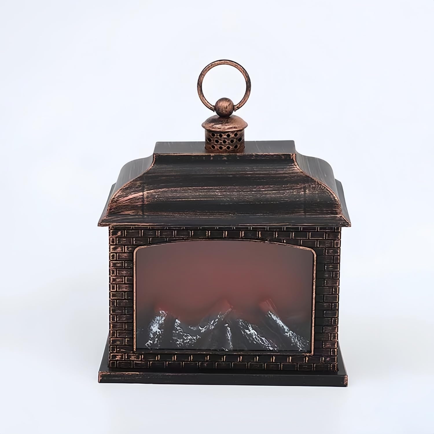 Simulated LED Fireplace Lantern USB & Battery Powered Flameless Light With Emulation Flame Table Decorative Lamp Copper Fireplace Ornament for Cozy Home Decor Free Standing Electric Log Burner
