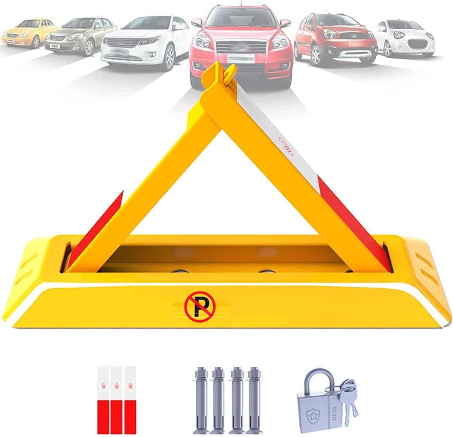 GTHTUHFD Parking Guardrails Folding Parking Barrier Car Parking Pole Triangular Removable Parking Space Lock Manual Parking Blocker,70CM