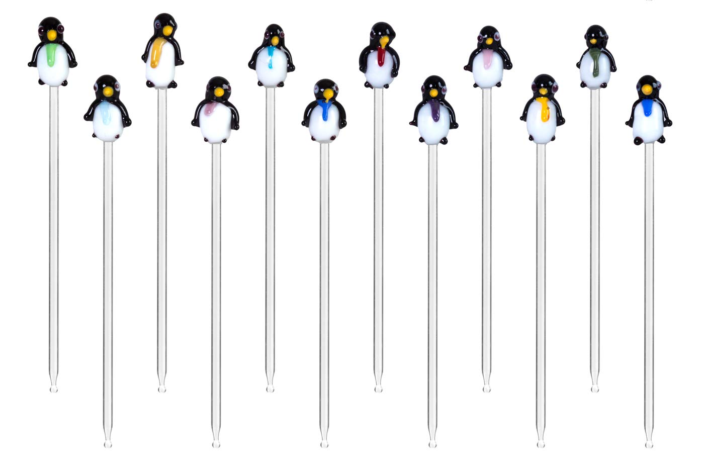 Bowlespießer Fruchtspieße Cocktailspieße Pinguine 12 Stück Glas Lauscha