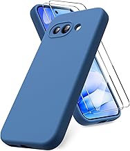Vansdon Coque Compatible avec Google Pixel 9a, 2 Film de Protection en Verre trempé, Housse Souple en TPU en Silicone Liquide, Housse en Caoutchouc Antichoc - Bleu