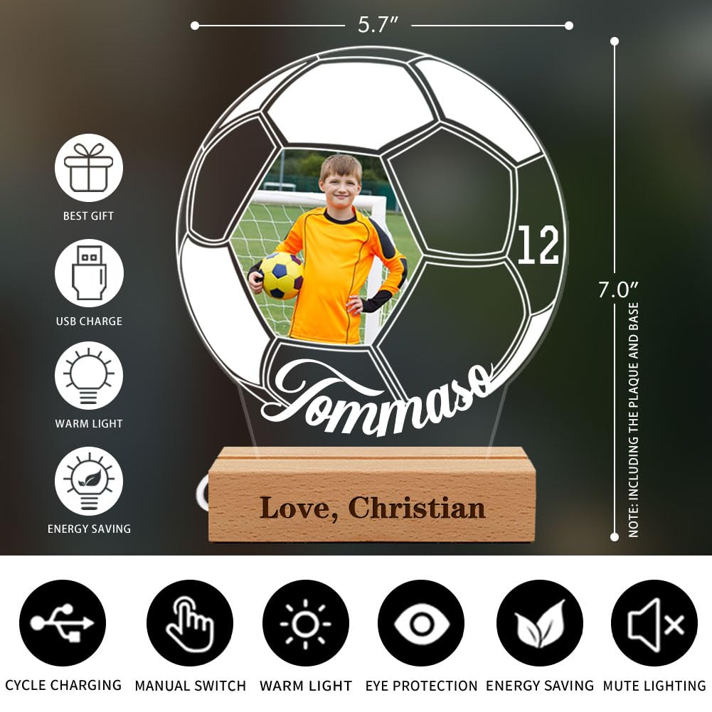 Lampe De Football Personnalsée, Dée Cadeau Pour Joueurs De Football, Lampe Pour Enfants Et