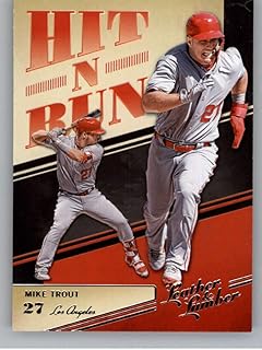 2019 Panini Leather and Lumber Hit-N-Run Baseball Retail #5 Mike Trout Los Angeles Angels Official MLB PA Baseball Card in Raw (NM or Better) Condition