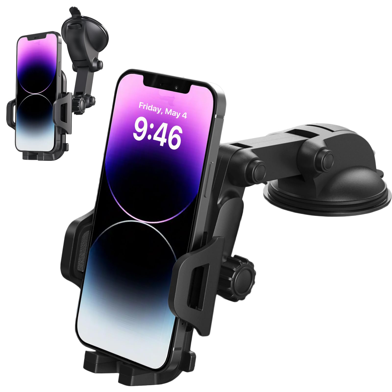 Esoulk Heavy Duty Car Phone Holder for Windshield/Dashboard, Window Phone Holder Mount – One Click Operation, Multiple Angles Universal Phone Holder